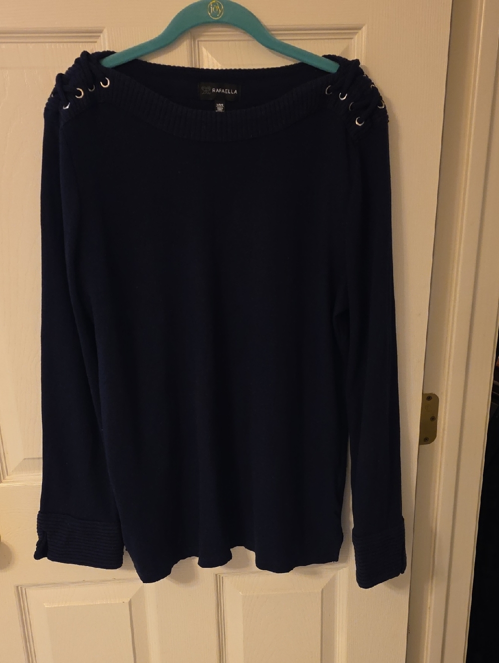 Rafaella Navy Lace-Up Shoulder Knit Sweater
